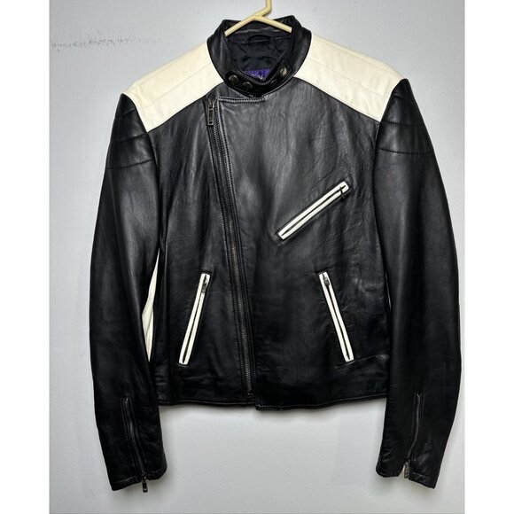 Ralph Lauren Purple Label Other - Ralph Lauren Purple Label Mens Leather Jacket Biker White‎ Black Zip Lambskin